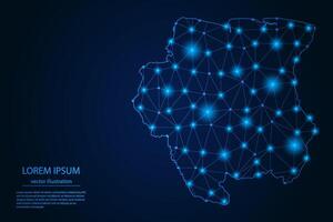 Abstract image Suriname map - With Blue Glow Dots And Lines On Dark Gradient Background, 3D Mesh Polygon Network Connection. vector