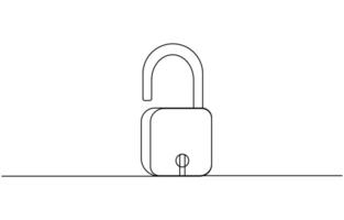 Padlock in one continuous line drawing. Isolated on white background illustration. Pro vector