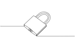 Padlock in one continuous line drawing. Isolated on white background illustration. Pro vector