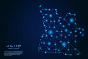 Abstract image Angola map - With Blue Glow Dots And Lines On Dark Gradient Background, 3D Mesh Polygon Network Connection. vector