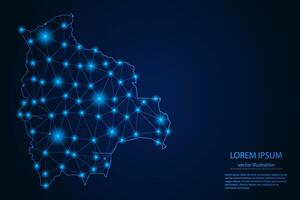 Abstract image Bolivia map - With Blue Glow Dots And Lines On Dark Gradient Background, 3D Mesh Polygon Network Connection. vector