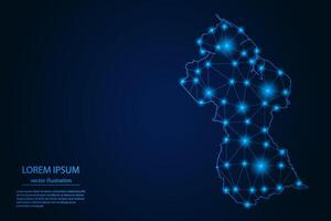 Abstract image Guyana map - With Blue Glow Dots And Lines On Dark Gradient Background, 3D Mesh Polygon Network Connection. vector