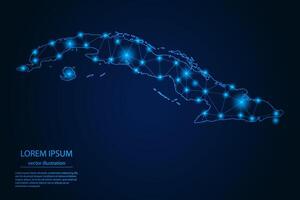 Abstract image Cuba map - With Blue Glow Dots And Lines On Dark Gradient Background, 3D Mesh Polygon Network Connection. vector