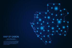 Abstract image Gabon map - With Blue Glow Dots And Lines On Dark Gradient Background, 3D Mesh Polygon Network Connection. vector