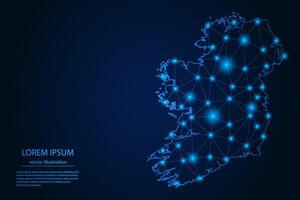 Abstract image Ireland map - With Blue Glow Dots And Lines On Dark Gradient Background, 3D Mesh Polygon Network Connection. vector