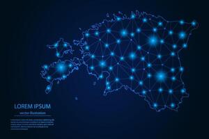 Abstract image Estonia map - With Blue Glow Dots And Lines On Dark Gradient Background, 3D Mesh Polygon Network Connection. vector