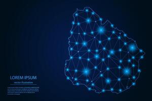 Abstract image Uruguay map - With Blue Glow Dots And Lines On Dark Gradient Background, 3D Mesh Polygon Network Connection. vector