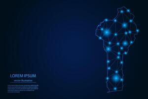 Abstract image Benin map - With Blue Glow Dots And Lines On Dark Gradient Background, 3D Mesh Polygon Network Connection. vector