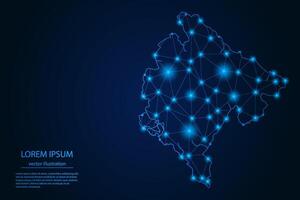 Abstract image Montenegro map - With Blue Glow Dots And Lines On Dark Gradient Background, 3D Mesh Polygon Network Connection. vector