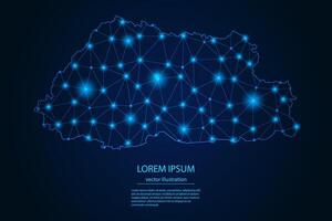 Abstract image Bhutan map - With Blue Glow Dots And Lines On Dark Gradient Background, 3D Mesh Polygon Network Connection. vector