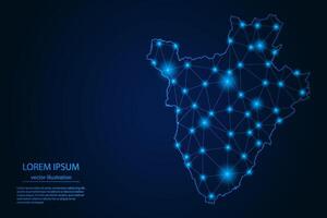 Abstract image Burundi map - With Blue Glow Dots And Lines On Dark Gradient Background, 3D Mesh Polygon Network Connection. vector