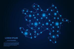 Abstract image Azerbaijan map - With Blue Glow Dots And Lines On Dark Gradient Background, 3D Mesh Polygon Network Connection. vector