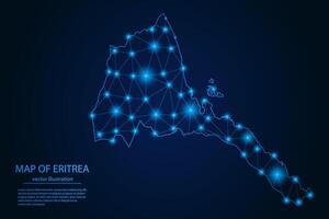Abstract image Eritrea map - With Blue Glow Dots And Lines On Dark Gradient Background, 3D Mesh Polygon Network Connection. vector