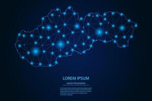 Abstract image Slovakia map - With Blue Glow Dots And Lines On Dark Gradient Background, 3D Mesh Polygon Network Connection. vector