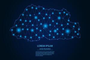 Abstract image Bhutan map - With Blue Glow Dots And Lines On Dark Gradient Background, 3D Mesh Polygon Network Connection. vector