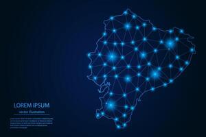 Abstract image Ecuador map - With Blue Glow Dots And Lines On Dark Gradient Background, 3D Mesh Polygon Network Connection. vector