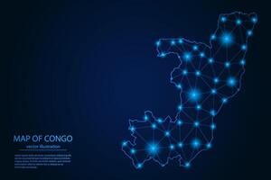 Abstract image Republic of the Congo map - With Blue Glow Dots And Lines On Dark Gradient Background, 3D Mesh Polygon Network Connection vector
