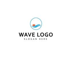 Waves and sun shining logo in oval frame in minimalistic mono line design style vector