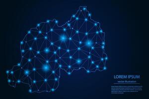Abstract image Rwanda map - With Blue Glow Dots And Lines On Dark Gradient Background, 3D Mesh Polygon Network Connection. vector