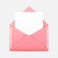 Opened envelope with card in 3D style isolated on gray background. Open envelope icon with letter. illustration vector