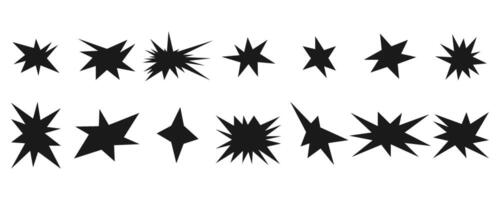 Set of trendy irregular stars and sparkles. Simple doodle abstract elements vector