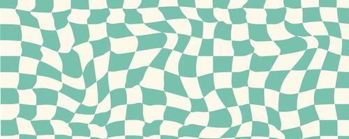 Pattern retro psychedelic checkerboard. Twisted and distorted trendy texture. Y2k aesthetic design. Groovy hippie background vector