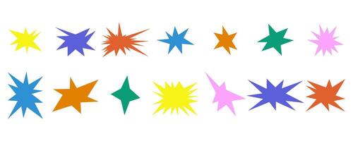 Set of trendy irregular stars and sparkles. Simple doodle abstract elements vector