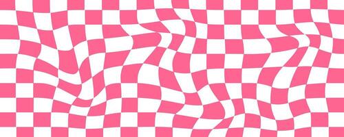 Pattern retro psychedelic checkerboard. Twisted and distorted trendy texture. Y2k aesthetic design. Groovy hippie background vector