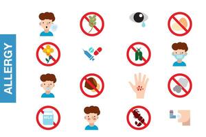 allergy flat color design set vector