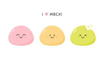 Cute mochi characters set with kawaii face vector