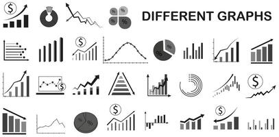 A set of charts of dips or upswings. Statistics and chart data arrow down or up. Economic downturn or boom. vector