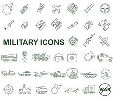 Army icons. Flat icons of military affairs. Army style icons set. vector