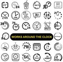 Works constantly, continuously or around the clock. Day and night. On a regular basis. Flat . vector