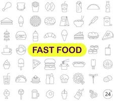 Fast food and drinks. Fast food icons set. Set of various fast food icons. vector