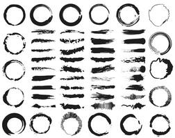 Dark brush strokes. Set of brushes. Round frames. vector