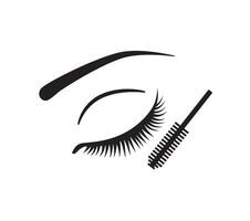 Eyelashes and mascara icon. Applying mascara with brush scheme illustration vector