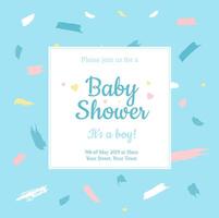 Baby Shower beautiful invitation design with stylish colorful random brush strokes on blue background. It's a boy vector