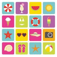 Set of colorful different flat summer icons. Contains such Icons as cocktail, ice cream, seastar, watermelon and more vector