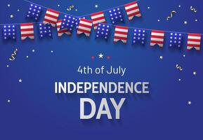 4th of July Independence Day greeting banner design template with American flags and confetti on blue background vector