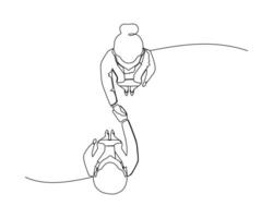 continuous line drawing of two business people shaking hands vector