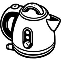 Portable electric kettle with handle in monochrome. Device for boiling water. Simple minimalistic in black ink drawing on white background vector
