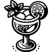 Lemon mint cocktail in monochrome. Drink garnished with lime ring and mint leaves. Simple minimalistic in black ink drawing on white background vector