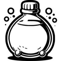 Round glass bottle with clear water in monochrome. Cool summer drink. Simple minimalistic in black ink drawing on white background vector