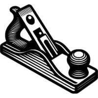 Carpenter plane tool in monochrome. Carpenter woodworking. Simple minimalistic in black ink drawing on white background vector