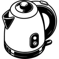 Electric kettle in monochrome. Modern dishes. Simple minimalistic in black ink drawing on white background vector
