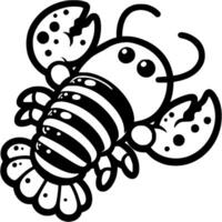 Cartoon lobster with stripes on its back in monochrome. Crayfish animal. Simple minimalistic in black ink drawing on white background vector