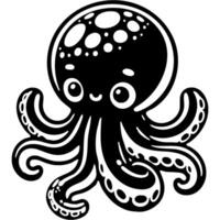 Baby octopus with many tentacles in monochrome. Underwater sea creature. Simple minimalistic in black ink drawing on white background vector