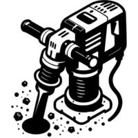Jackhammer for crushing asphalt in monochrome. Heavy hydraulic tool. Simple minimalistic in black ink drawing on white background vector