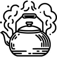 Boiling metal kettle with handle doodle icon. Teapot with boiling water. Simple minimalistic symbol in black on white background vector