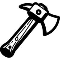 Forestry ax for tree care in monochrome. Double sided ax with wooden handle. Simple minimalistic in black ink drawing on white background vector